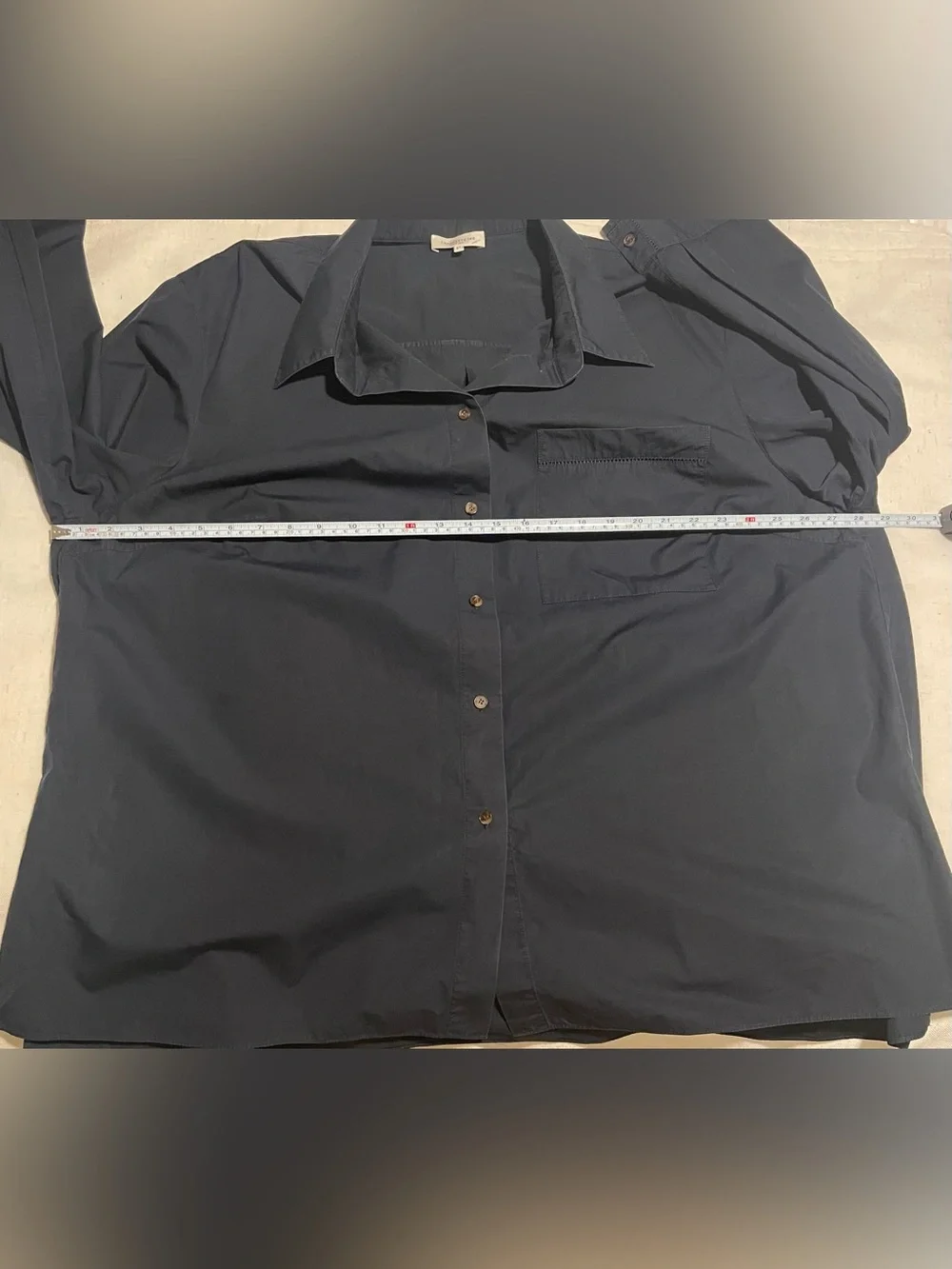 Lafayette 148 New York Navy Cotton Button Front Shirt 3X Oversized - Picture 6 of 7